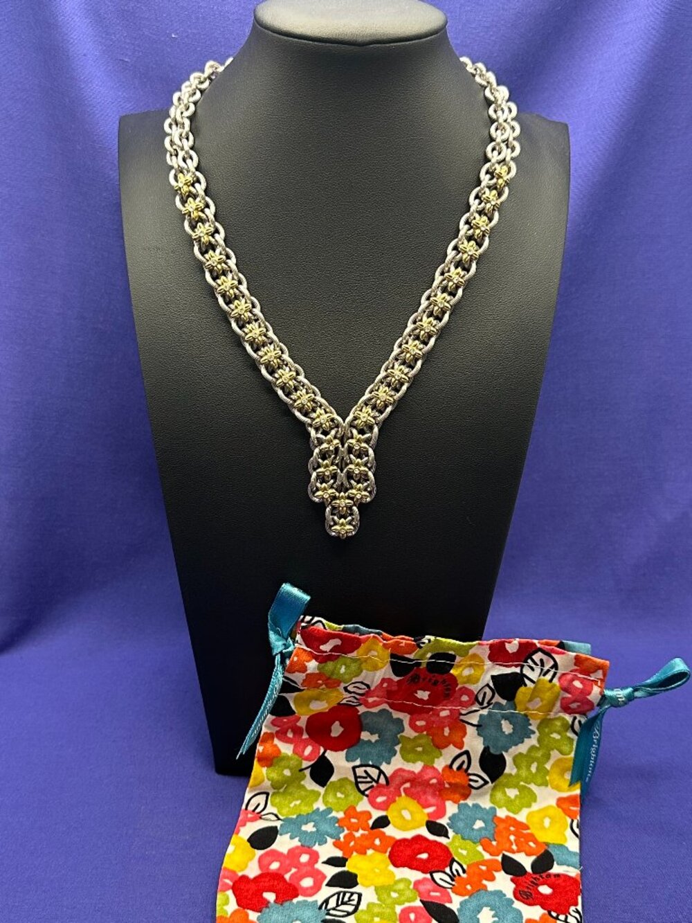 Brighton Silver-Plated Two-Tone Flower Link Collar Necklace